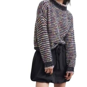 Society 22 Black Striped Crewneck Sweater Womens XL Multicolored
